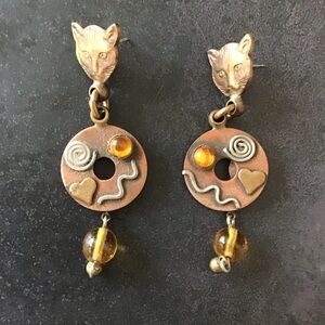Artistic Mixed Metal Cat Earrings